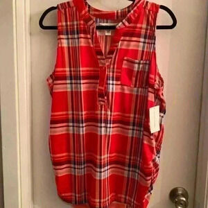 New York Laundry Sleeveless women plaid half buttons top size XL